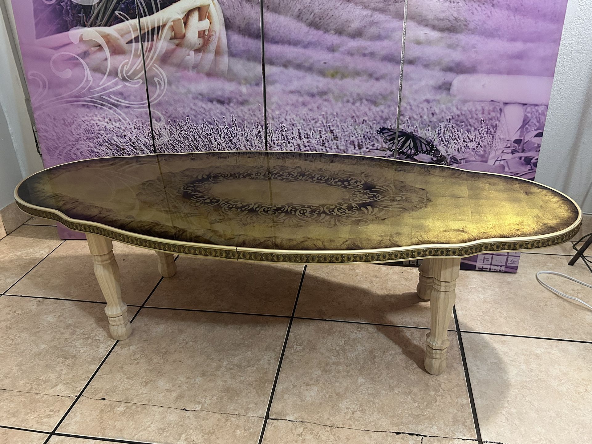 Vintage Oval  Glass Top Coffee Table
