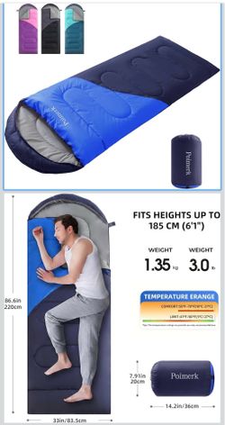 Sleeping Bags for Adults Cold Warm Weather,Backpacking Compact Lightweight Camping Sleeping Bag with Compression Sack for Kids,Camping Essentials Gear
