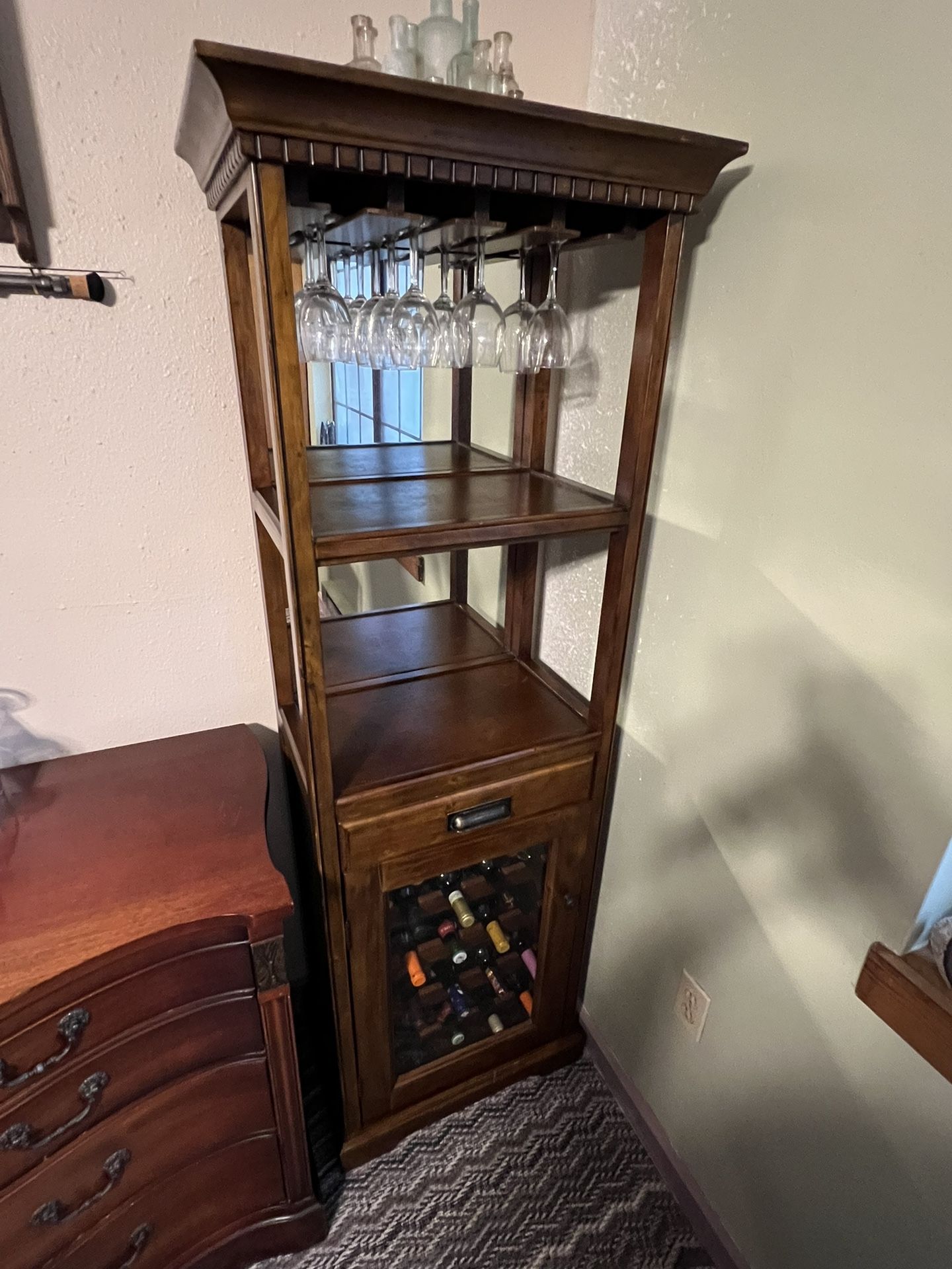 Vintage solid wood antique wine cabinet. 