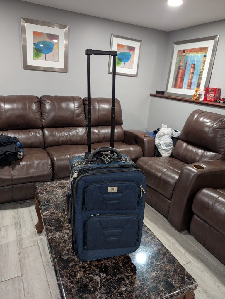 Blue carry-on suitcase