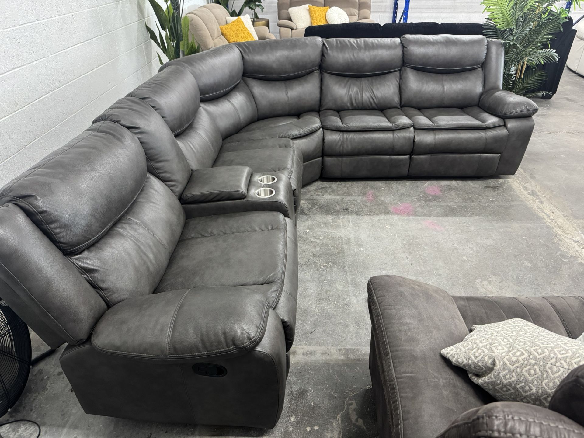 Free Delivery* Gray Faux Leather Reclining Sectional Sofa Grey Couch