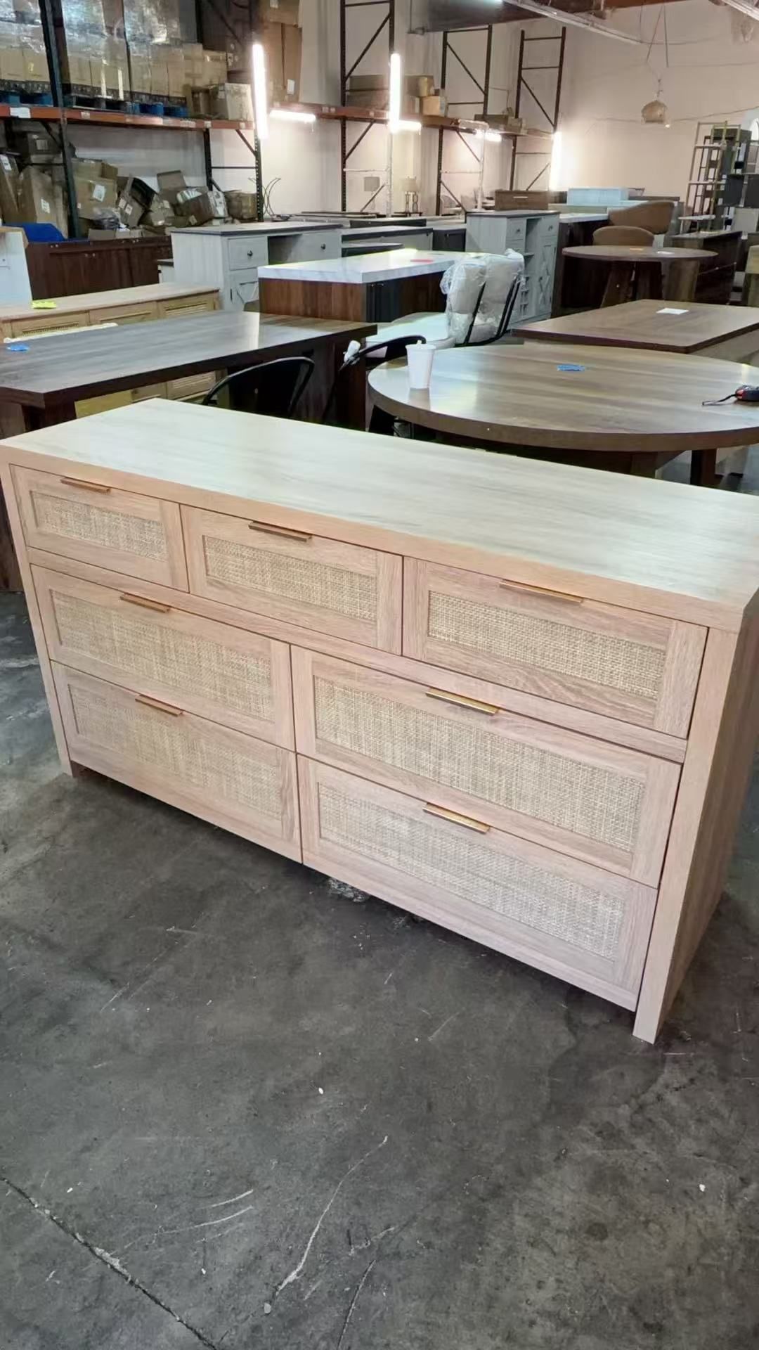 New assembled 7 Drawer Dresser for Bedroom, 57" Wide Rattan Dressers, Large Chest of Drawers for Bedroom, Dresser TV Stand, Boho Closet Organizer (Rec