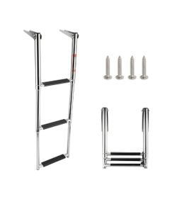Amarine Made 3 Step Stainless Steel Telescoping Marine Boat Ladder Swim Step Ladder
