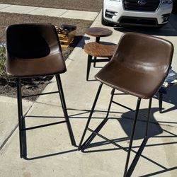 2 Genuine Leather And Metal Bar Stools