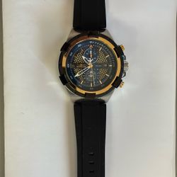 Invicta Aviator Men's Chronograph Watch 44523 Black Silicone Band, Blue Gold Dial
