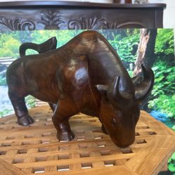 Teak Bull Statue