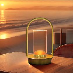 Portable Metal Table Lamp for Outdoor Indoor 3 Colors Cordless Table Lamp Rechargeable Dimmable Battery Powered Small Desk Lamp Crystal Lantern Lamp f