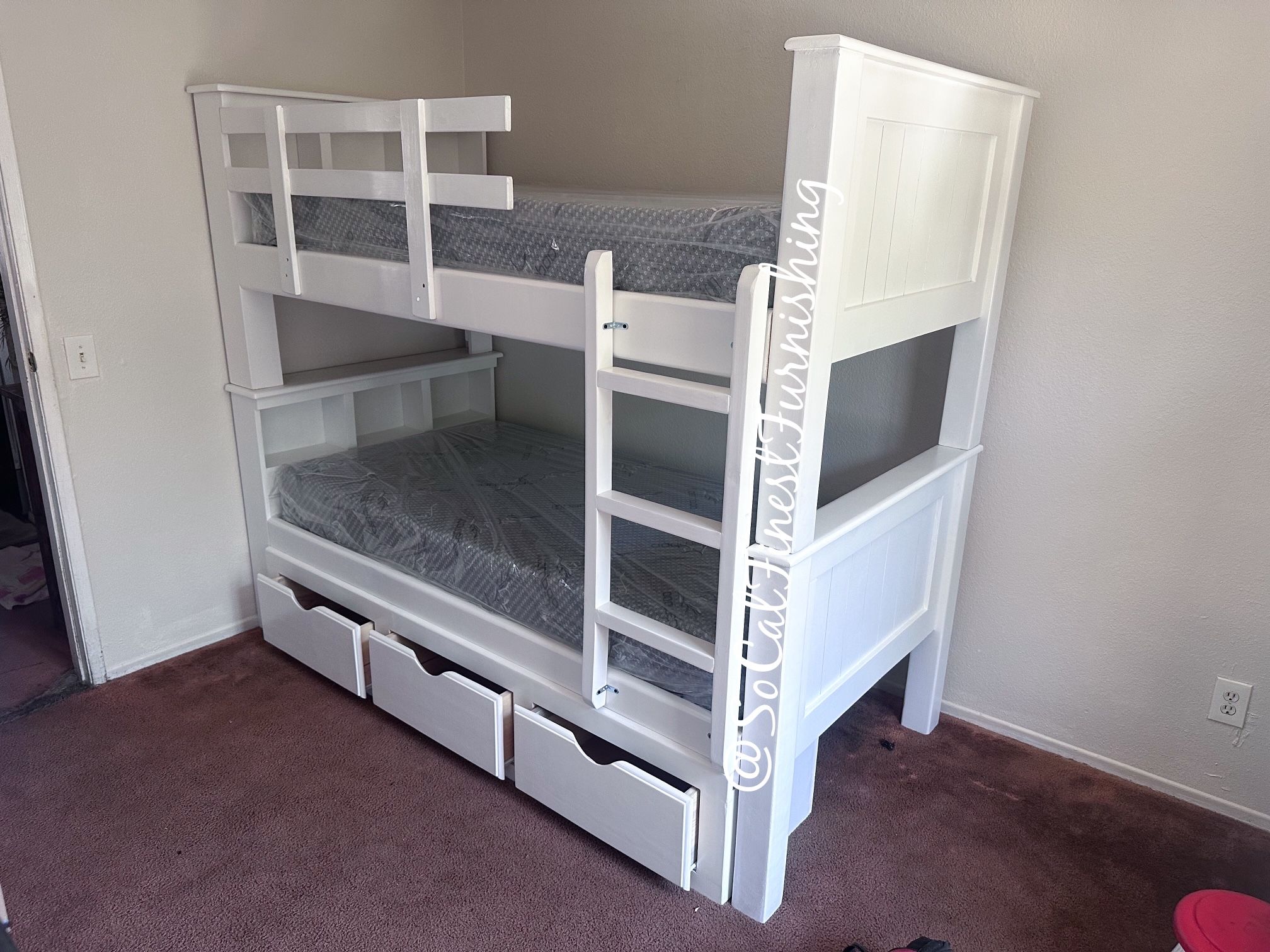 White Twin Bunk Bed With Storage And Mattress