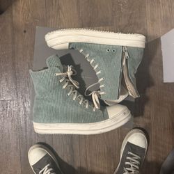 RICK OWENS DRKSHDW Corduroy Ramones in Aqua/Milk