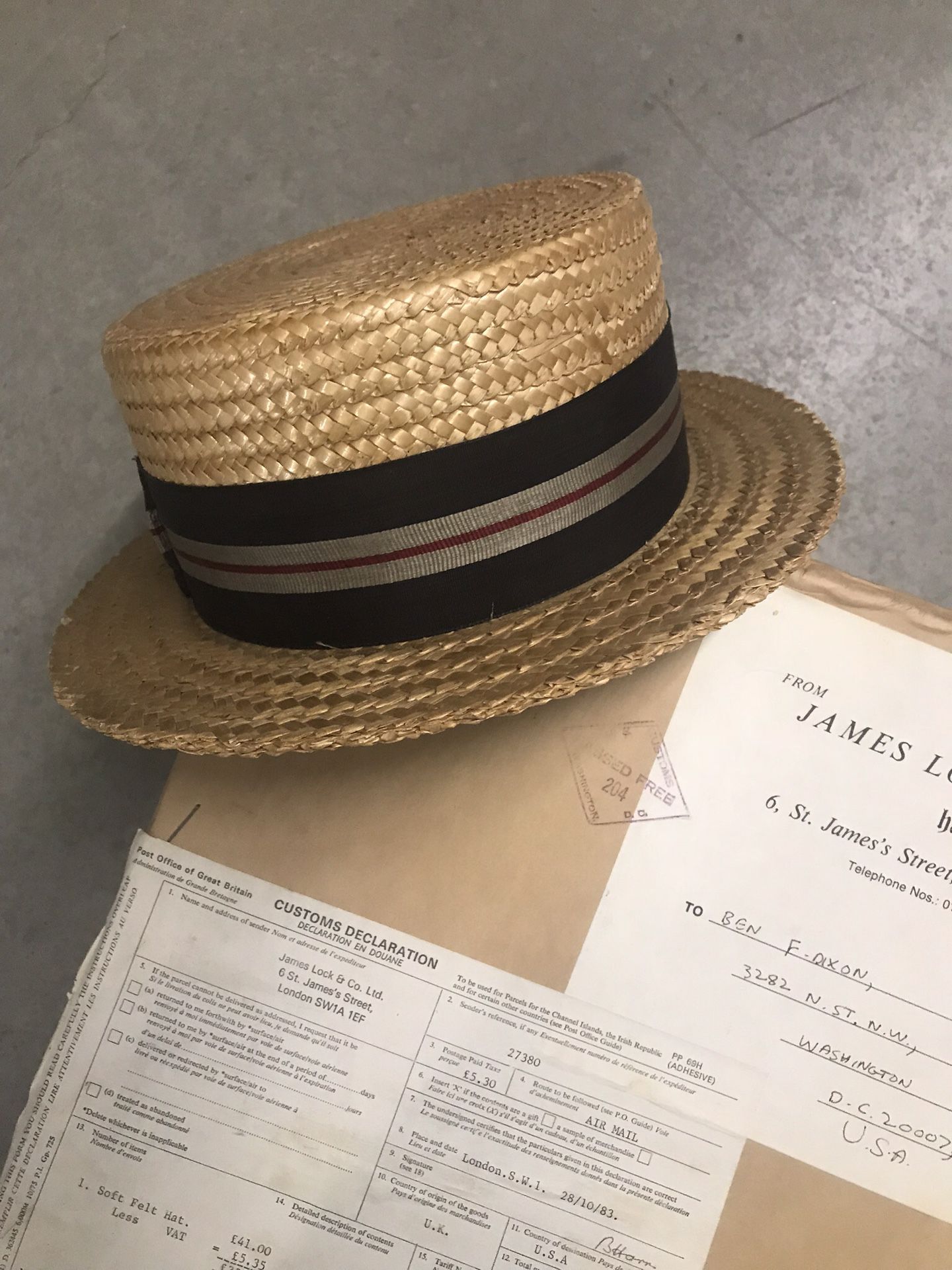 Straw boater hat 1940s in original box from London