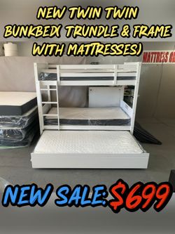 NEW TWIN TWIN BUNKBED( TRUNDLE & FRAME WITH MATTRESSES)