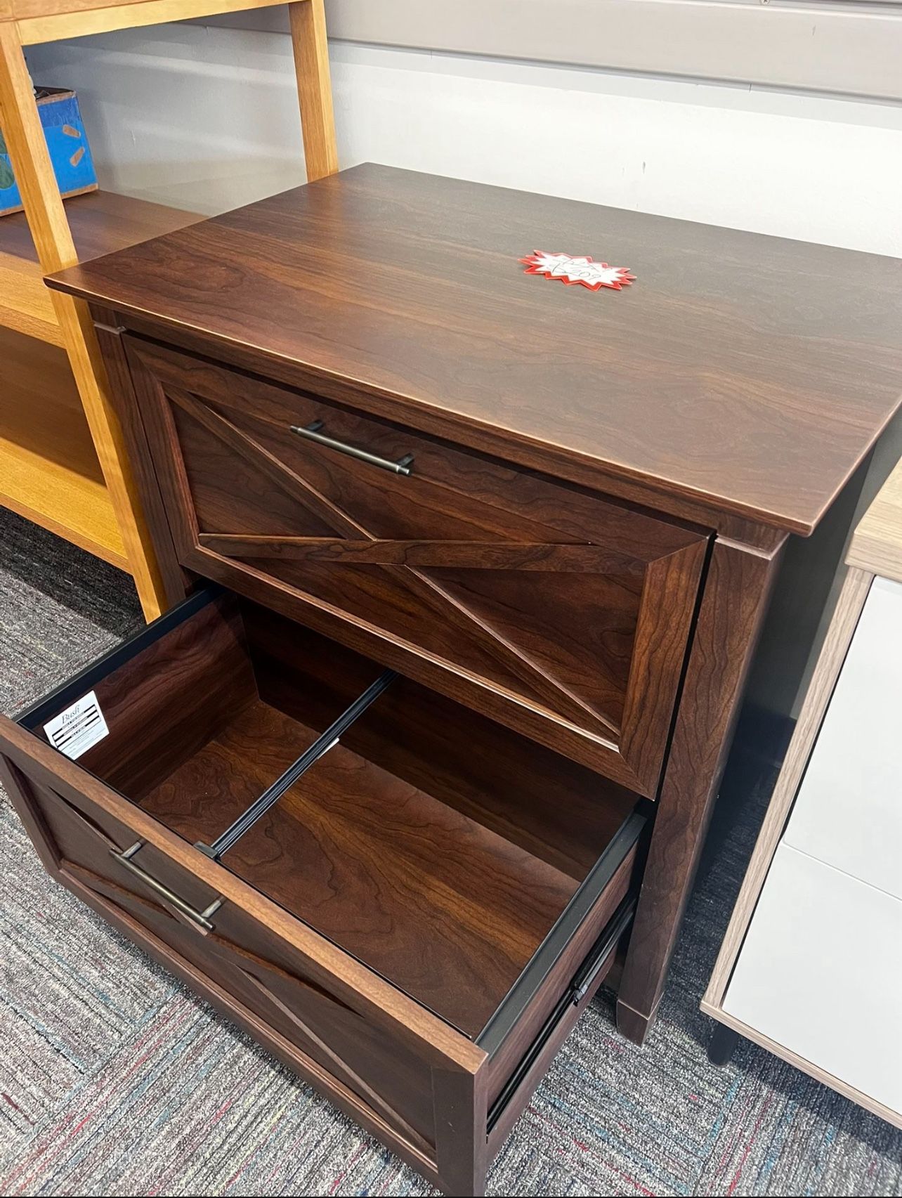 Lateral File Cabinet, 2 Drawer, Bing Cherry, New