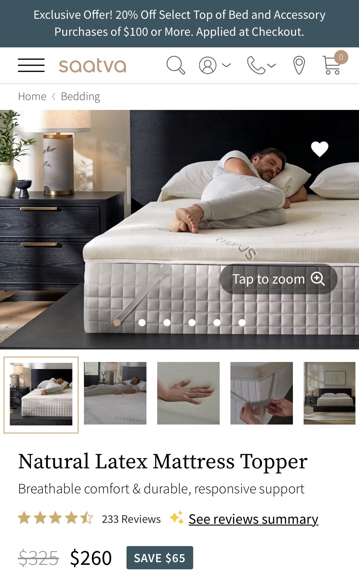 Saatva Natural Latex Mattress Topper (Queen Size)