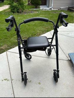 Equate Rolling Walker for Seniors, Rollator with Seat and Wheels, Black, 350 lb Capacity