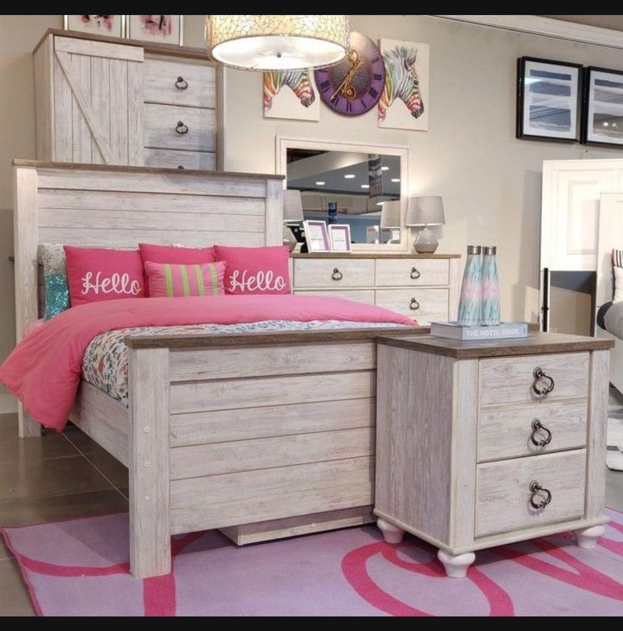 Special Price🔥Ashley Furniture New Whitewashed/Light Brown Bedroom Set🌟 Showroom Available 👍