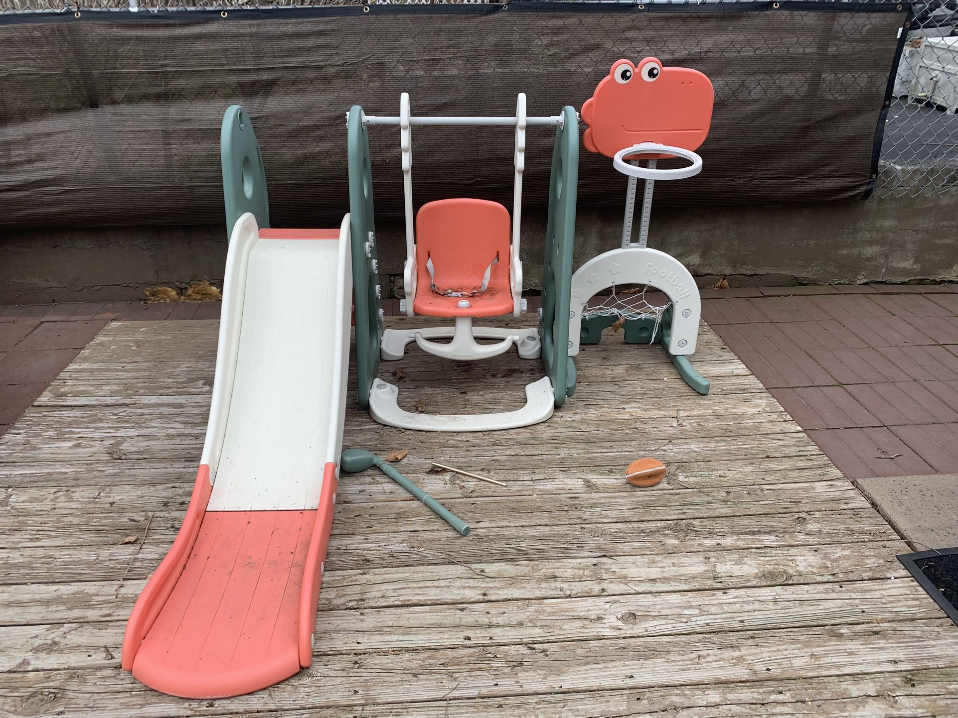 Costway 6 in 1 Toddler Slide and Swing Set Climber Playset w/ Ball Games White|Orange