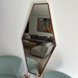 Geometric Wood-Framed Wall Mirror – Modern / Mid-Century Statement Piece 