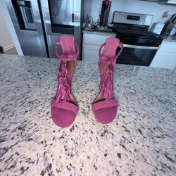 Charlotte Russe Size 7 Stiletto Women High Heels Strappy NWOB Faux Suede Pink