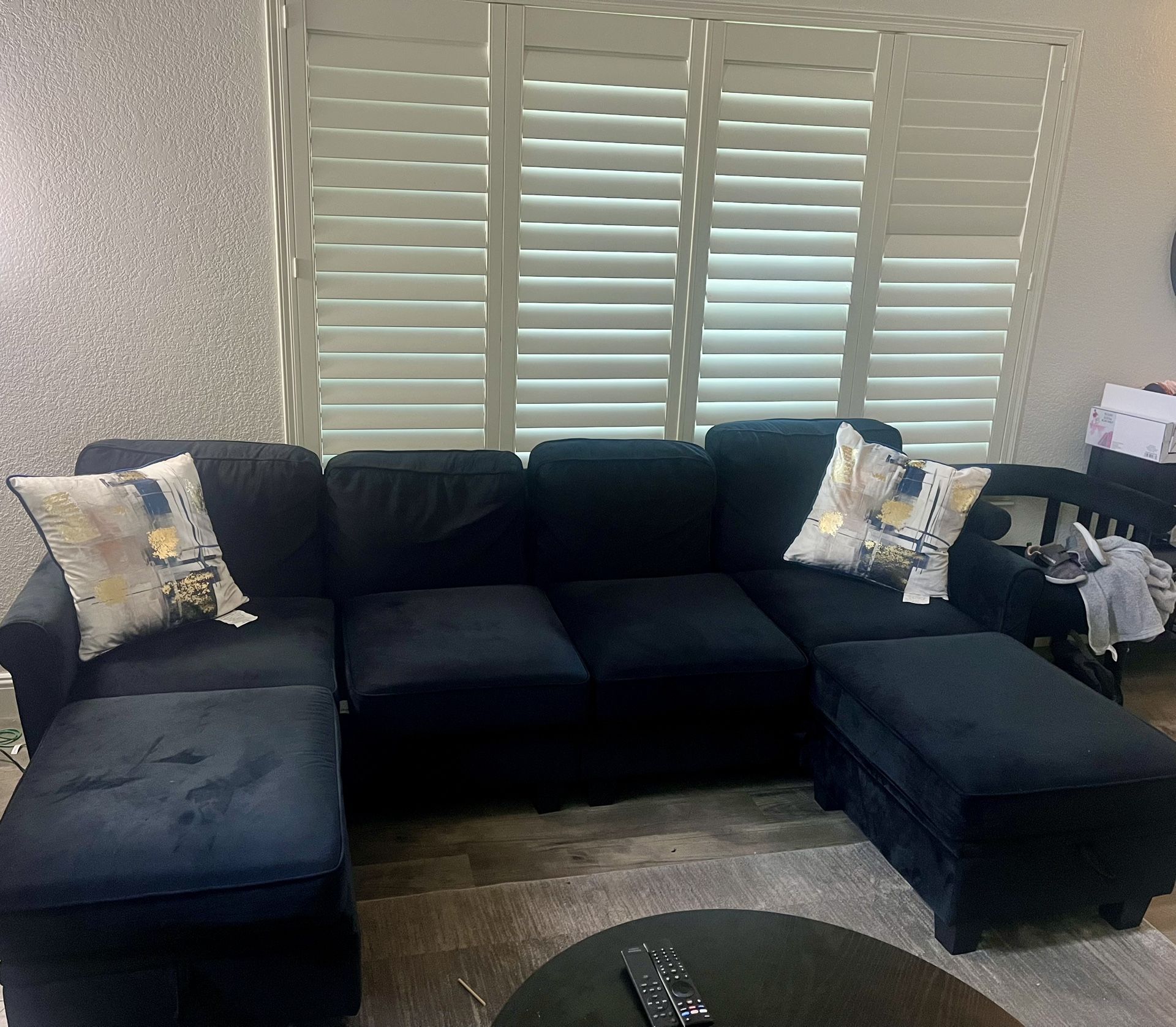 Black U-Shape Velvet Sectional Couch