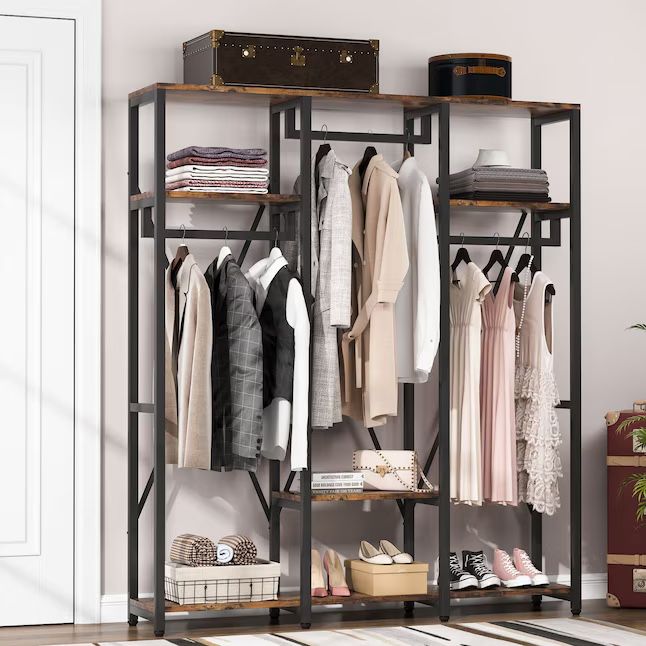 Tribesigns 4.92-ft to 4.92-ft W x 6-ft H Rustic Brown Solid Shelving Wood Closet System