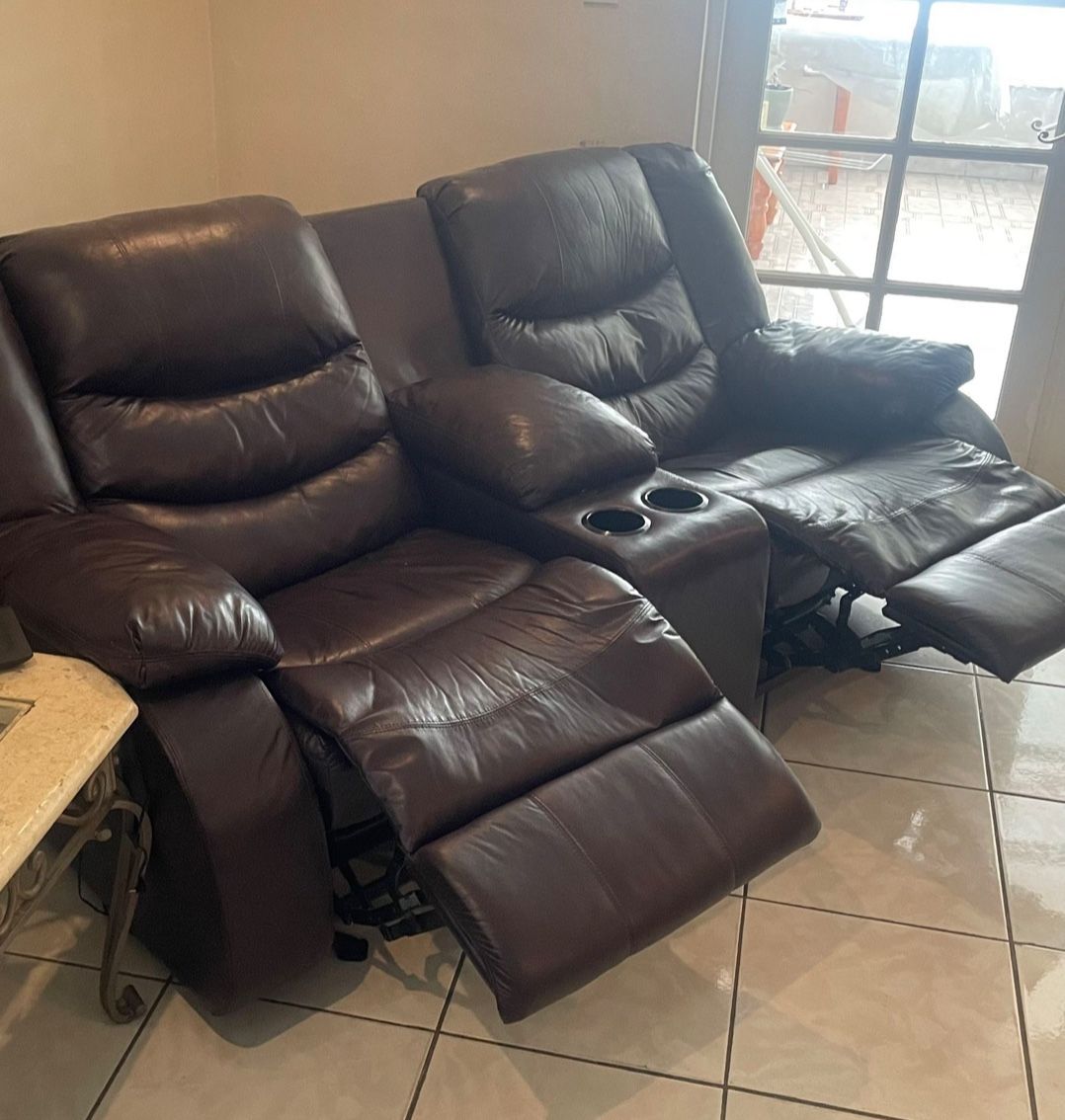 Dark Brown Sofa Recliner With Center Console
