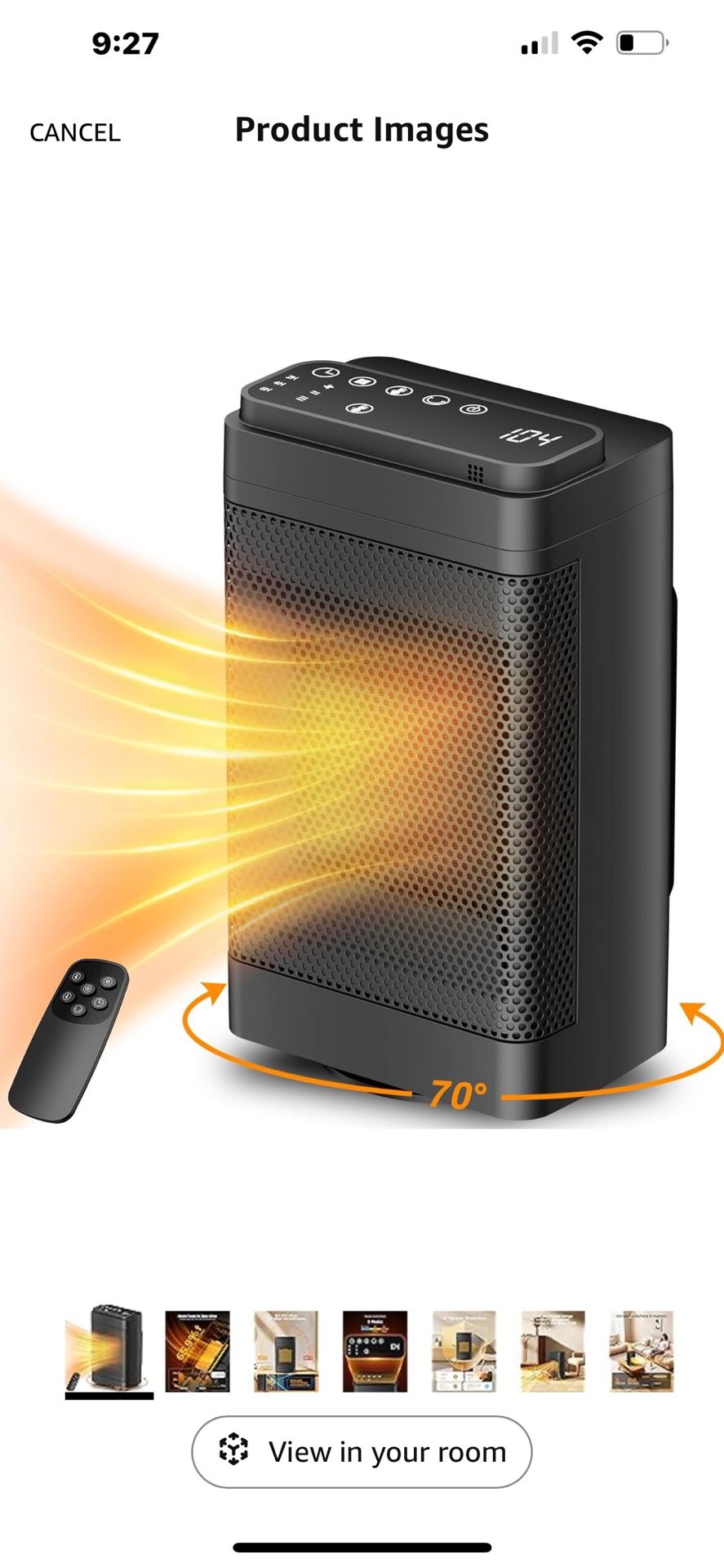 Space Heater Indoor with Thermostat, Max temperature 104°F, 1500W Portable Heaters for Indoor use with Remote, PTC Ceramic Electric Heater for Bedroom
