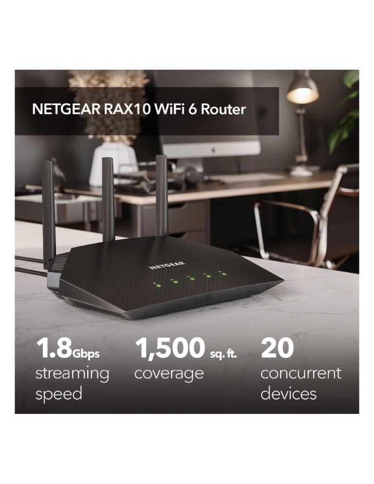 NETGEAR - AX1800 WiFi 6 Router, 1.8Gbps (RAX10)