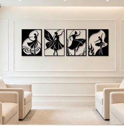 Black Metal Dancer Wall Art – Large 4-Piece Set – Modern Home Decor