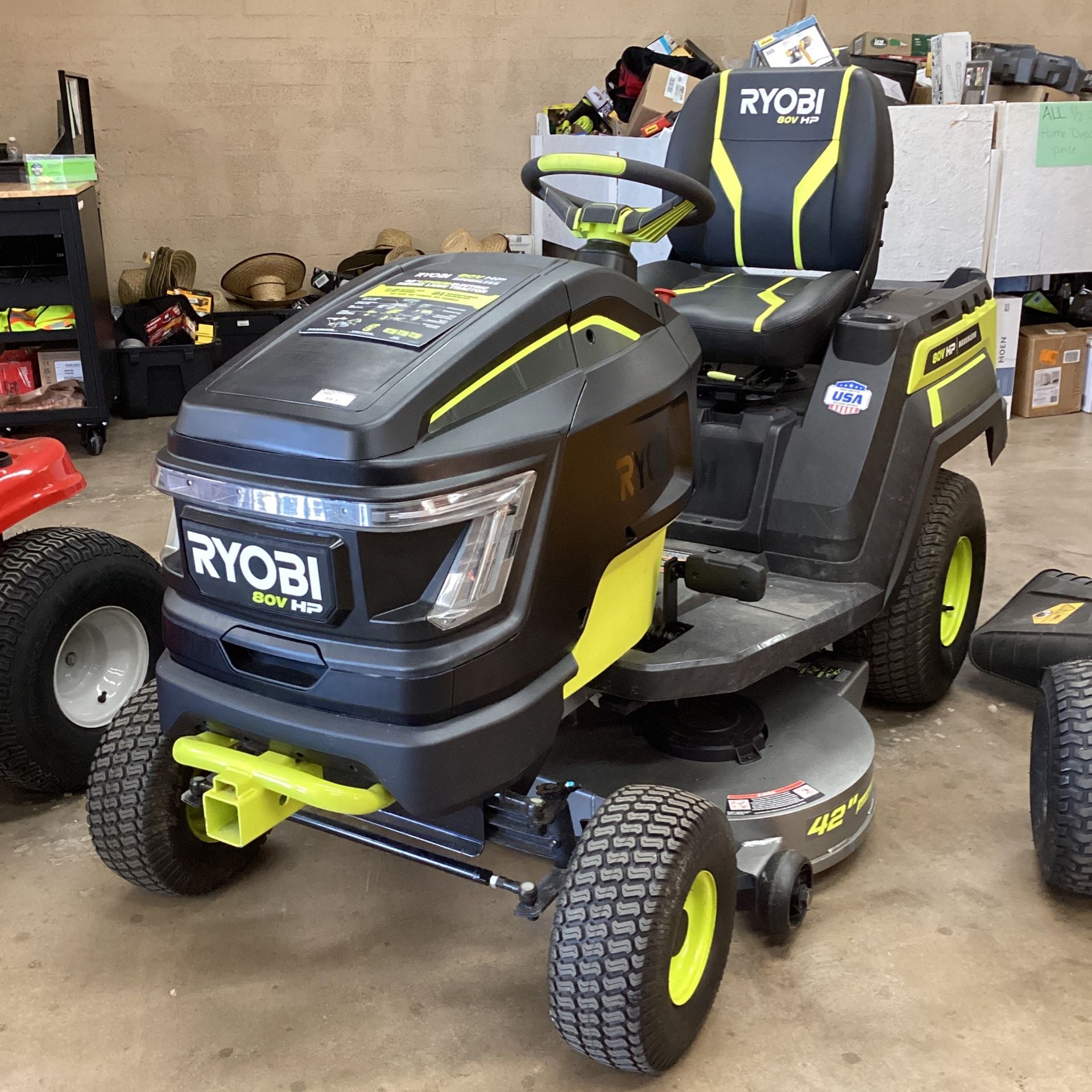 Ryobi 80V HP Brushless 42 in. Battery Electric Cordless Riding Lawn Tractor with (3) 80V 10Ah Batteries and Charger