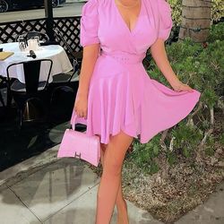 Purple dress puffy sleeve