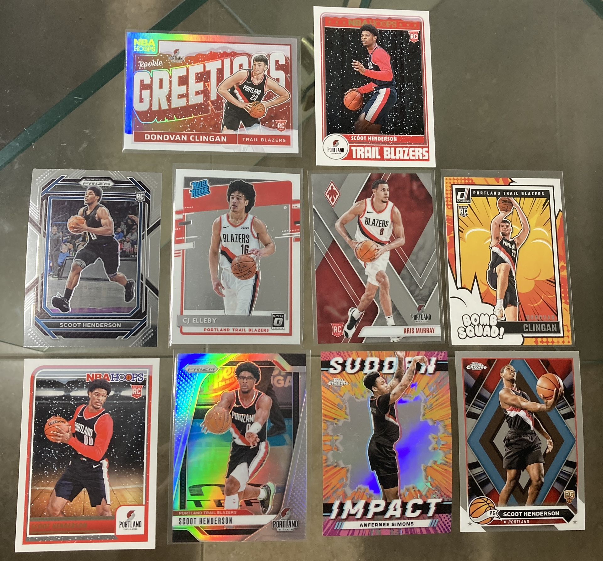10 card NBA basketball Blazers Rc lot Scoot Henderson Prizm Silver Hoops winter variations Topps Chrome rookie greetings hili silver. Etc All cards ar