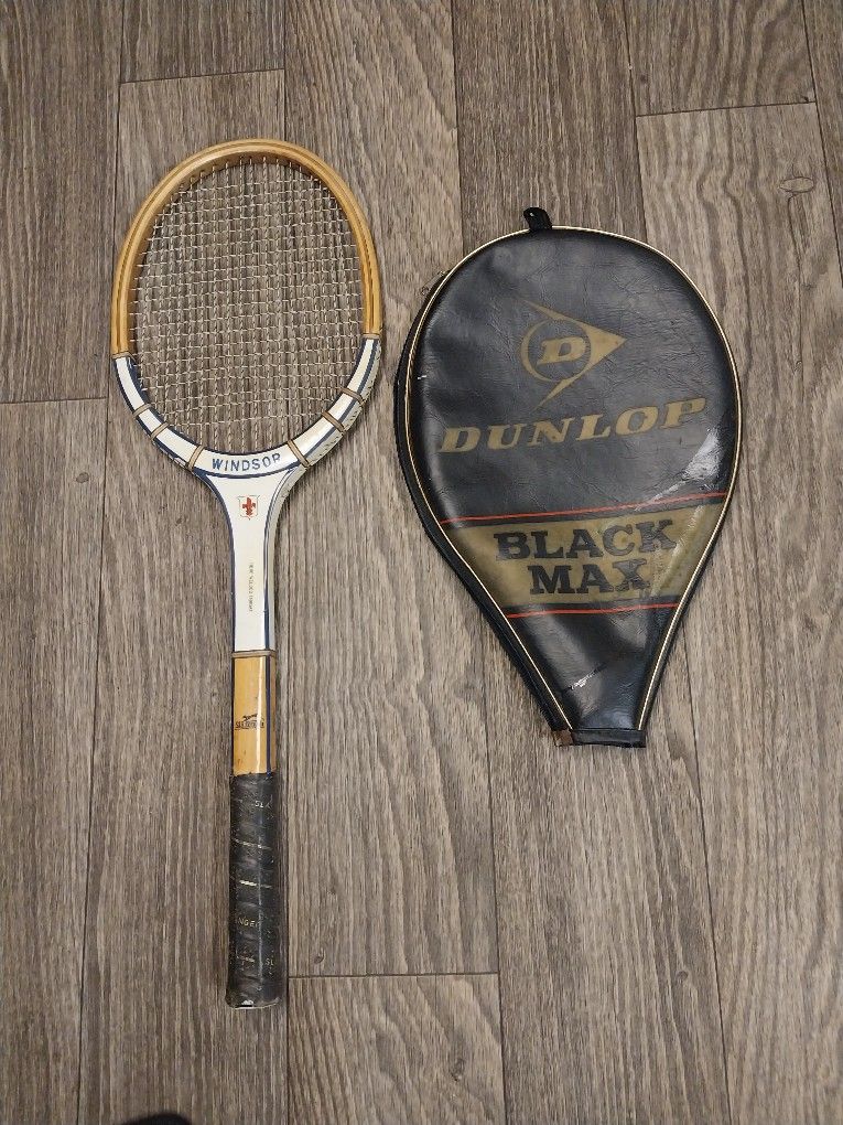 Vintage Slazenger (Windsor) Wooden Tennis Racket With Dunlop Black Max Case