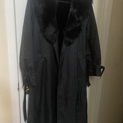 winter wrap rain coat w/faux fur collar, fully lined 