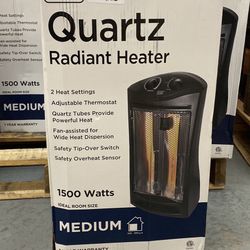 1500-Watt Black Electric Tower Quartz Infrared Space Heater with Thermostat 