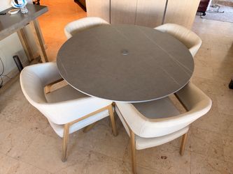 Modern Luxury Round Dining Table with 4 Upholstered Chairs – 5 Piece Set