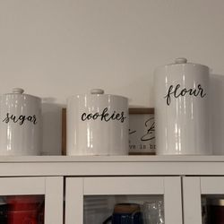 3 White Ceramic Jars 