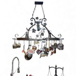 Custom HEAVY Wrought Iron Kitchen Wine & Pot Rack With Lights 