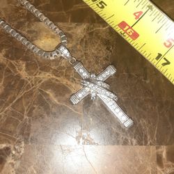 Box Chain Stearling Silver With Cross 925