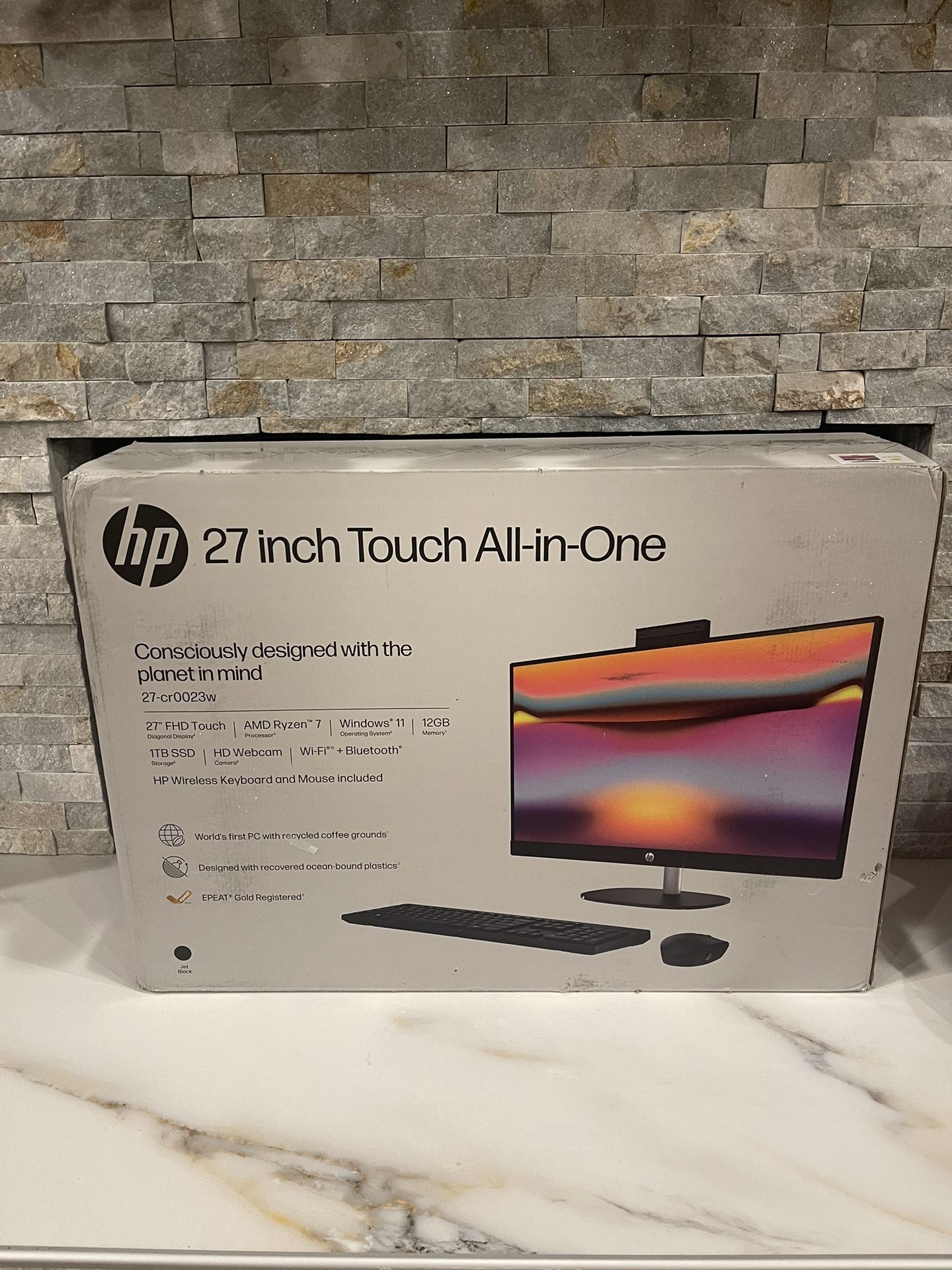 HP 27 inch Touch Screen All-in-One Desktop PC, AMD Ryzen 7, 12GB RAM, 1TB SSD, Windows 11 Home, 27-cr002...