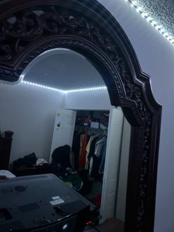 2 nightstands bed frame  and dresser with mirror