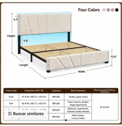 Upholstered Platform Bed Frame with LED Headboard