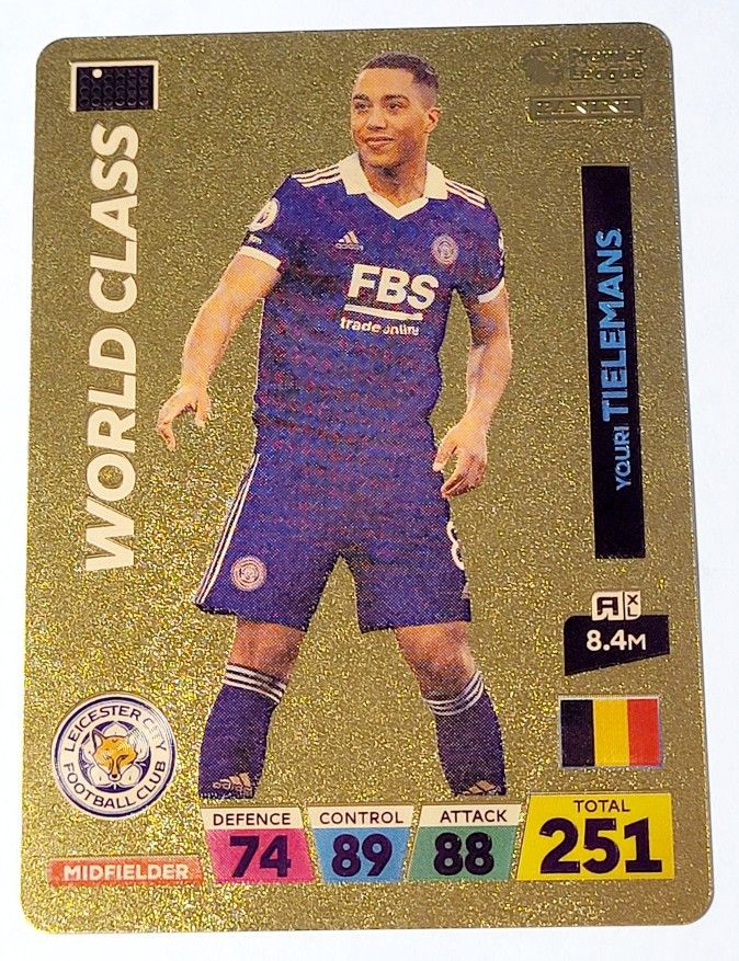 2022 Youri Tielemans Panini World Soccer Stars World Class Plastic Gold Color Card (1) Near Mint Condition. The 2022 Youri Tielemans Panini World Socc
