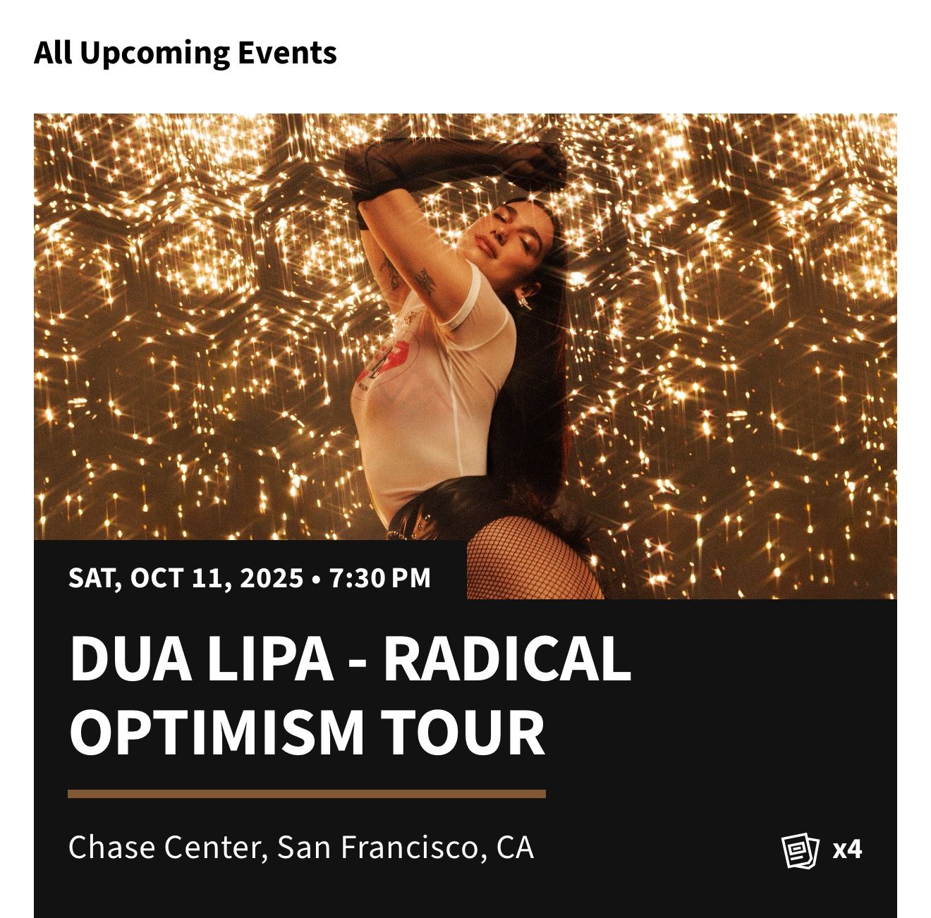 Event DUA LIPA 10.11.25 San Francisco Chase Center