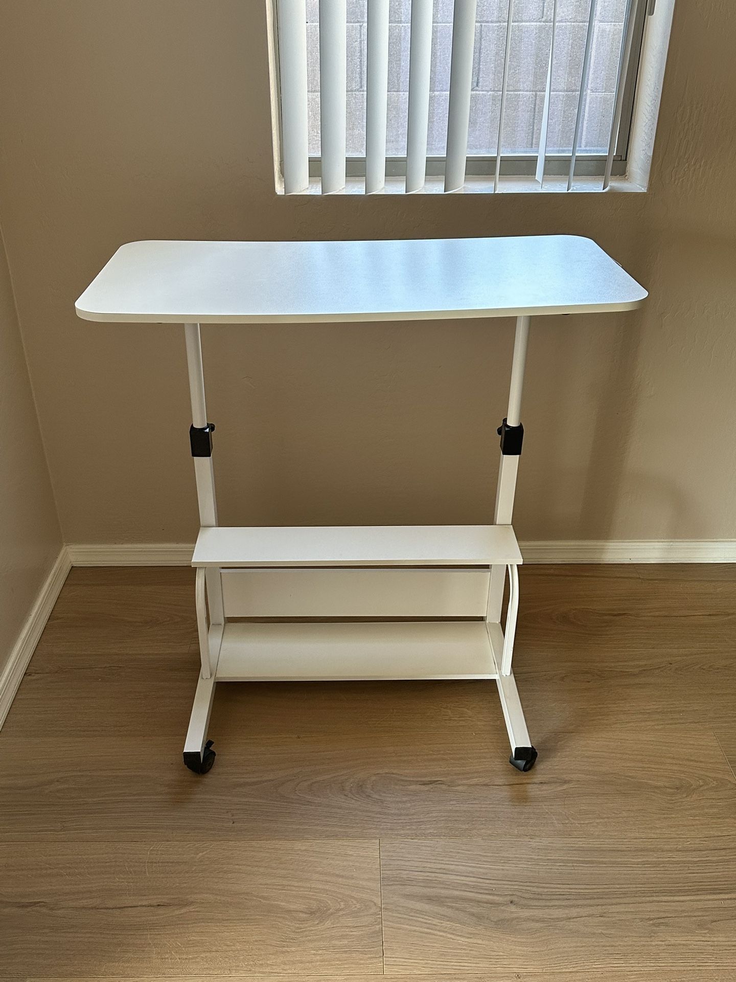 New Small White Adjustable Desk On Wheels