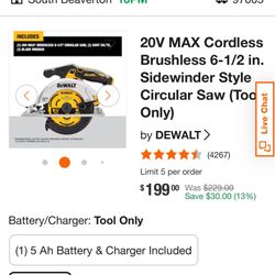 DeWalt 6.5 Inch Cordless Circular Saw 