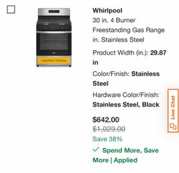 30. In 4 burner freestanding gas stainless steel