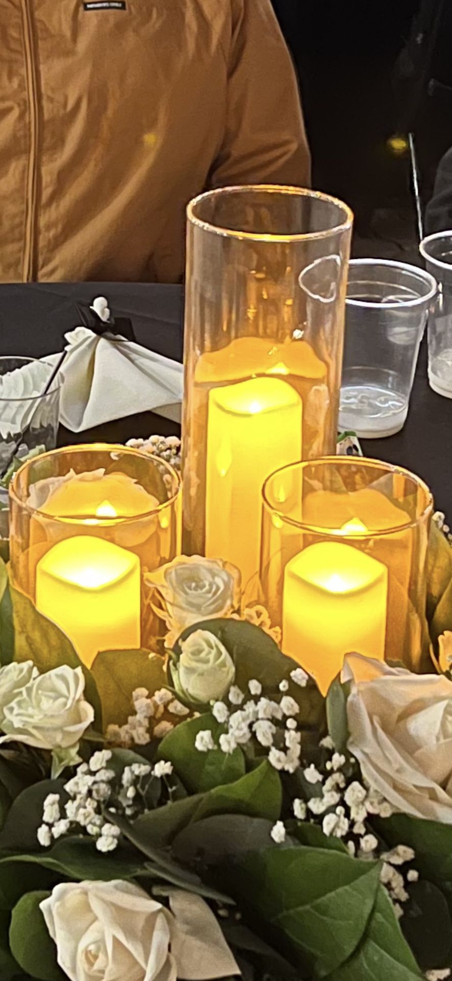 Hurricane Vases And Battery Operated Candles Wedding Decor