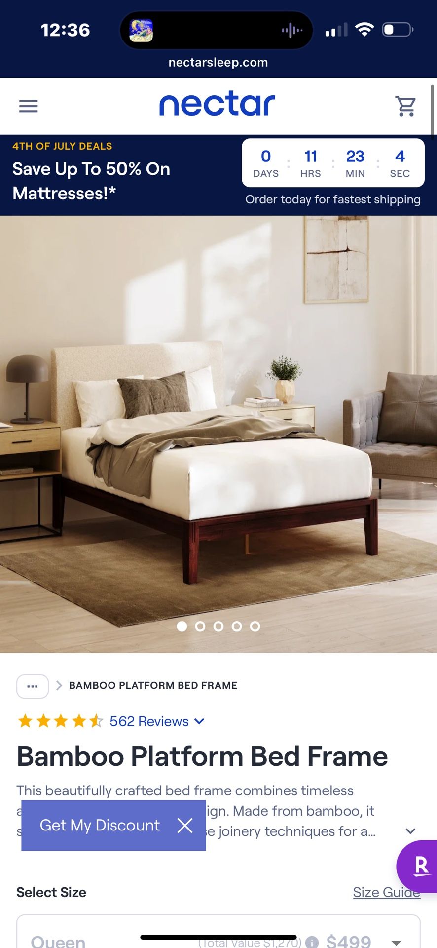 Cal King Nectar Bamboo Platform Bed Frame + Upholstered Headboard – NEW