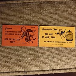 1936 Monopoly  Chance & Community Chest: "Get Out Of Jail Free" Cards