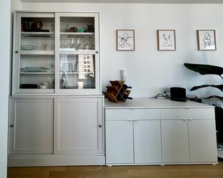 IKEA HAVSTA Glass Door Cabinet + IKEA VIHALS Sideboard (White)